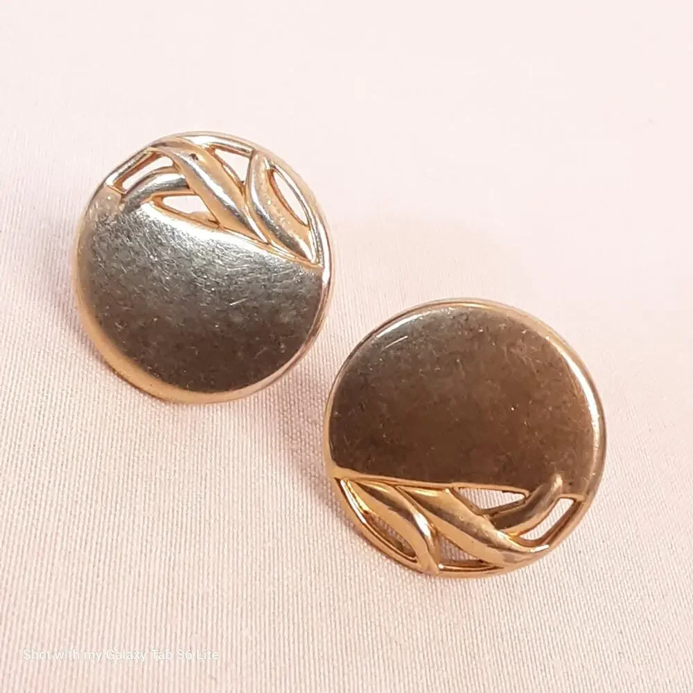 💎Swank Cuff Links Round Gold Tone Abstract Design